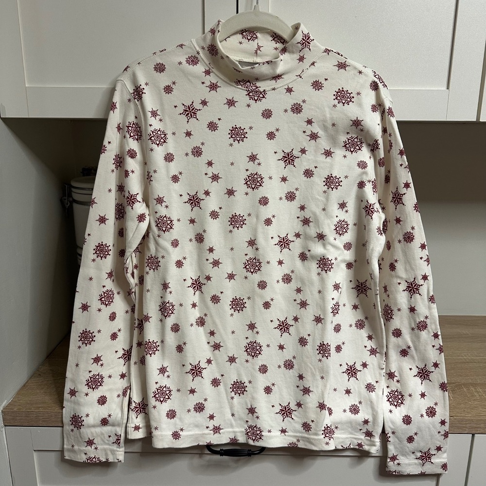 Croft & Barrow Mock Neck Long Sleeve Top US L Snowflake Cotton Winter Layering